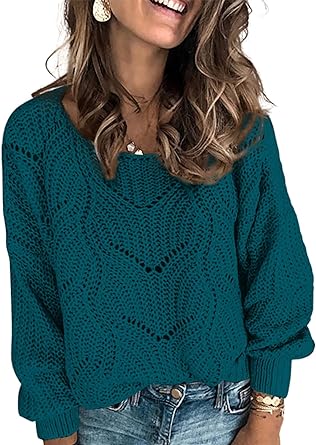 Dokotoo Womens 2023 Cute Elegant Soft Crewneck Long Sleeve Hollow Cable Knit Pullover Sweaters Clothes & Acessoires 3
