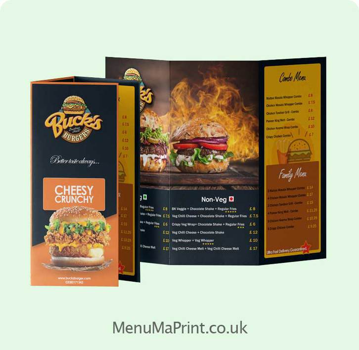 High-quality A4 folded menu printing service at a competitive price. Just pick paper type, fold and quantity. Order A4 folded takeaway menu NOW! Other