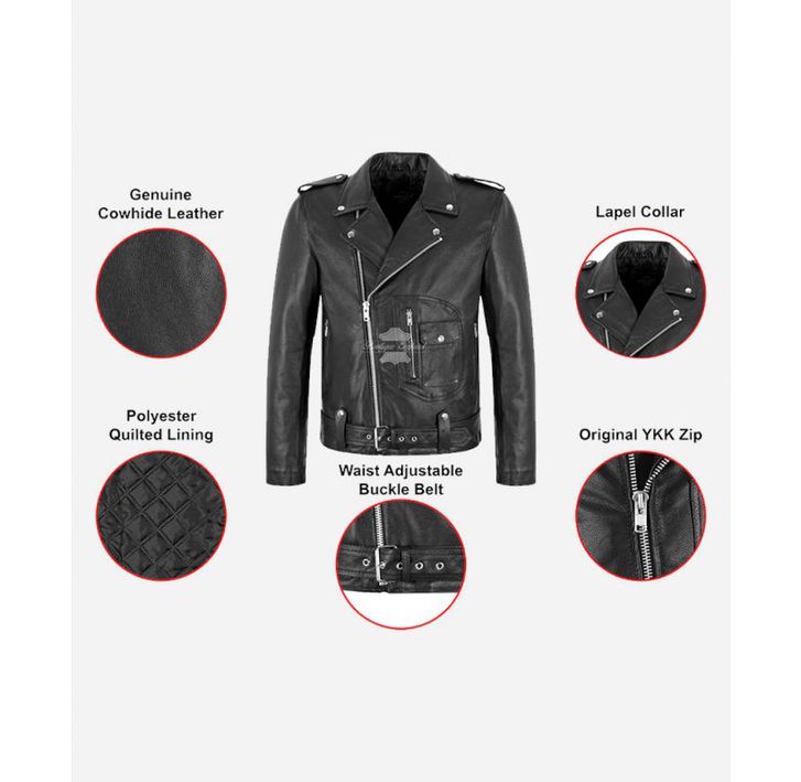 Men's Biker Leather Jacket Brando Style Thick Cowhide Retro Riding Jacket Aster Clothes & Acessoires 3