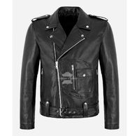 Men's Biker Leather Jacket Brando Style Thick Cowhide Retro Riding Jacket Aster