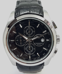 Used Watch Men's Wrist Stainless Steel Quartz Chronograph Date Black Dial